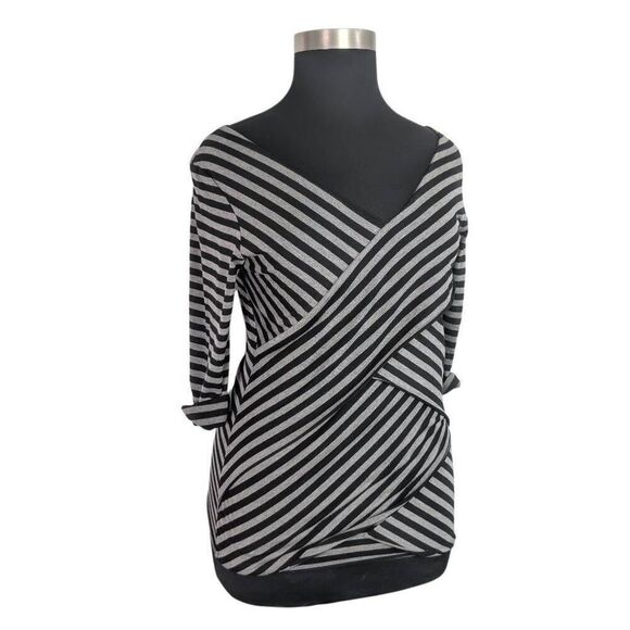 Verve Ami L Gray Black Striped Bandage Top Y2K Art To Wear Career Office Evening - Picture 2 of 5